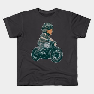 Urban Rider: Man Rocking a Cool Helmet on a Bobber Motorcycle Kids T-Shirt